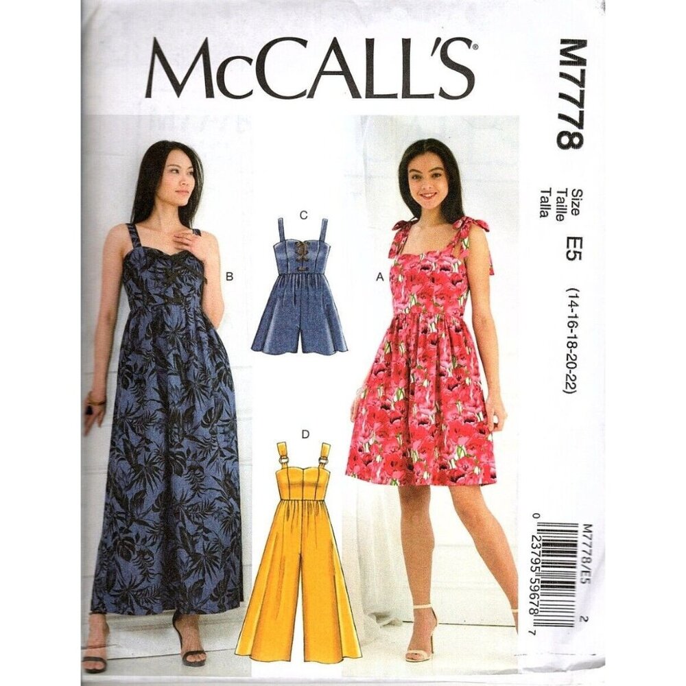 McCall's M7778 Misses 14 to 22 Dress, Jumpsuit and Romper Uncut Sewing Pattern